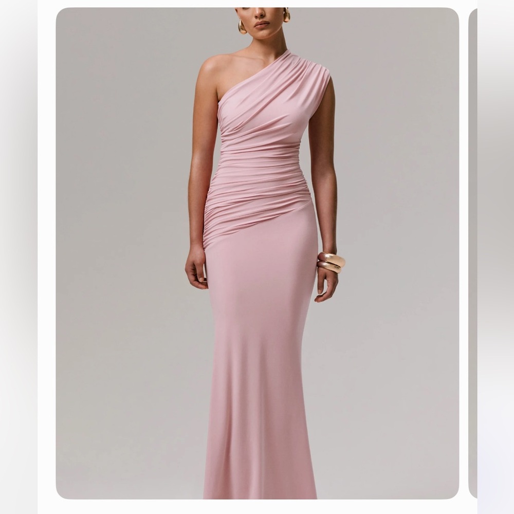 Mardi | Pink Asymmetric Maxi Dress with Ruching (size 4) NWT